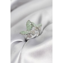 Gümüş Renk Su Yeşili Kelebek Model Zirkon Taşlı Kadın Yüzük - Lisinya