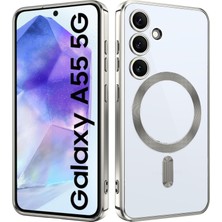 Teknomoda Samsung Galaxy A55 Kılıf Kamera Lens Korumalı Renkli Magsafe Şeffaf Silikon Gümüş