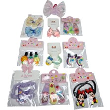 Spteks Kız Çocuk Sevimli Karakterler Fiyonk Model Lastik ve Pens Toka Çeşitleri 10 Lu Set