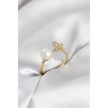 Kelebek Incili Model Gold Renk Zirkon Taşlı Kadın Yüzük - Lisinya