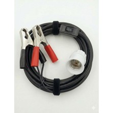 Geseus Aküden Bağlantılı  E27 Duylu Anahtarlı Araç Seyyar Kablo Akü Maşalı 12/16A 2 X1,5mm Ttr Bakır 5 Mt-Siyah