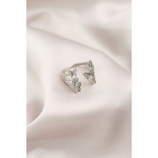 Gümüş Renk Metal Kelebek Model Kadın Yüzük - Lisinya