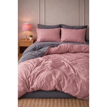 More Home  Çift Kişilik Yorgan Kılıfı + Yastık Kılıfı (Çarşafsız) Gül Kurusu-Antrasit