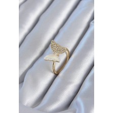 Gold Renk Zirkon Taş Detay Pirinç Kadın Yüzük - Lisinya