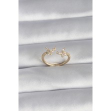 Pirinç Gold Renk Zirkon Taşlı Kelebek Model Kadın Yüzük - Lisinya