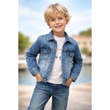 Almira Anne Bebek Kışlık Erkek Çocuk Kot Ceket 6-7 Yaş, Düğmeli Yaka, Mavi