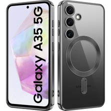 Teknomoda Samsung Galaxy A35 Kılıf Kamera Lens Korumalı Renkli Magsafe Şeffaf Silikon Siyah