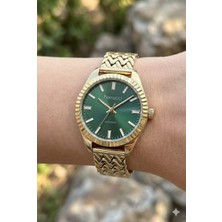 Ferrucci Altın Renk Kadın Kol Saati | 33 mm Çelik Kasa, Altın Metal Kordon, Yeşil Kadran