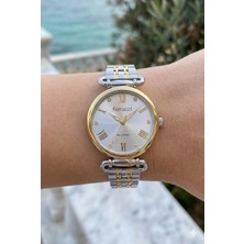 Ferrucci Altın Gümüş Yuvarlak Kasa Kadın Kol Saati | 30 mm Çelik Kasa, Altın Gümüş Metal Kordon
