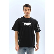 Tarz Yeri Erkek Bisiklet Yaka Tişort Ön ve Kol Yarasa Baskılı T-Shirt  - Siyah