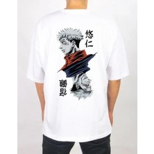 Tarz Yeri Erkek Bisiklet Yaka Baskılı Oversize T-Shirt - Beyaz