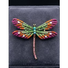 Punky Store Renkli Taşlı Yusufçuk Figürlü Broş – Işıltılı Kadın Yaka Aksesuarı