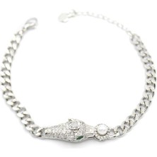 Zirkon Taşlı Leopar Bileklik - Gümüş