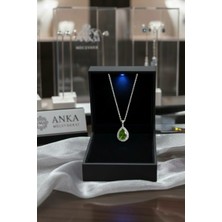 Anka Mücevherat Işıklı Kutuda 925 Ayar Gümüş Damla Kadın Kolye (Yeşil)