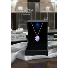 Anka Mücevherat Işıklı Kutuda 925 Ayar Gümüş Yonca Kadın Kolye (Mor)