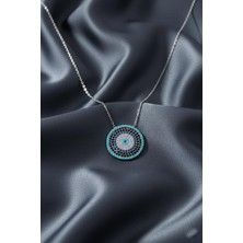 By Barun Nazar Kolye Yuvarlak Gümüş 925 Ayar Zirkon  Taşlı  Zincir