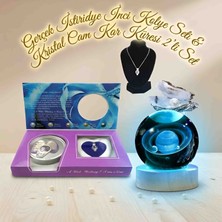 Wolawood 3D Futuristic Gerçek İnci Kolye ve 3D Kristal Cam Küre 2'li Hediye Seti Cappuccino Renkli