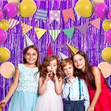 Mor Renk Ekstra Metalize Parlak Saçaklı Arka Fon Perde Ithal A Kalite 1x2 Metre Nessiworld