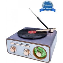 Marsilyan Metalik Nostaljik Tasarım Plak Çalar Görünümlü Radyolu Bluetooth Hoparlör Retro Müzik Plak