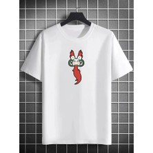 Tarz Yeri Erkek Baskılı T-Shirt Kısa Kol Bisiklet Yaka Regular Fit Rahat Kalıp Günlük Tişört- Beyaz