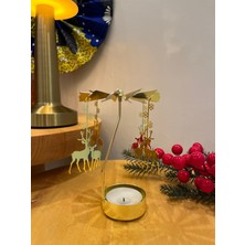 Serçe Ren Geyiği Dekoratif Gold Isı Ile Dönen Mumluk Hediyelik