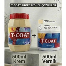 T-Coat Yeni Nesil Dönüşüm Boyası (Krem 500ML+500ML Vernik) Ahşap-Cam-Plastik-Duvar-Fayans-Dolap