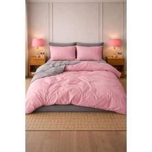 More Home Tek Kişilik Nevresim Takımı Lastikli Çarşaflı    Pembe Gri