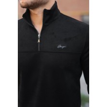 Nnstartshopping  Erkek Süet Yarım Fermuar Dik Yaka Sweat