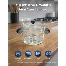 Padilon Yüksek Isıya Dayanıklı Mini Cam Tencere Mikrodalga, Fırın, Ocak ve Buzdolabı Uyumlu Cam Tencere