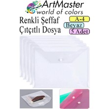 ArtMaster Beyaz A4 Çıtçıtlı Dosya Şeffaf Renkli Zarf Dosya 5 Adet Çıt Çıtlı Dosya Su Geçirmez 100 Yaprak Kapasite