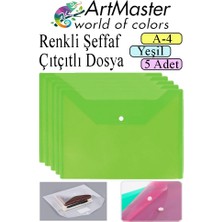 ArtMaster Yeşil A4 Çıtçıtlı Dosya Şeffaf Renkli Zarf Dosya 5 Adet Çıt Çıtlı Dosya Su Geçirmez 100 Yaprak Kapasite