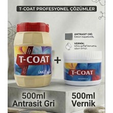 T-Coat Yeni Nesil Dönüşüm Boyası(Antrasit Gri 500ML+500ML Vernik) Ahşap-Cam-Plastik-Duvar-Fayans-Dolap