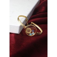 By Barun Çeyrek Model Altın Rengi Bileklik Gümüş Kelepçe Mavi Göz Mineli 925 Ayar Bileklik