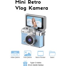 Roseandroses Mini Kamera Dönen Ekran Flaşlı Selfie Video Vlog Kamerası Anahtarlık 1080P+48MP