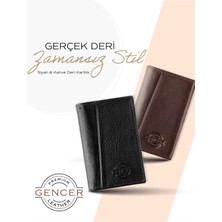 Gencer Leather Hakiki Deri Dikey Kartlık Siyah