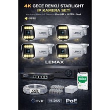 Maxcam 4 Kameralı 4K 1440P Full Hd Sesli Poe Ip Kamera Sistemi – Gece Renkli Ultra Hd Güvenlik Seti