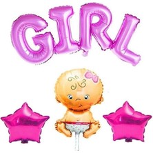 Feyza Design Girl Hastane Odası Süsleme Pembe Folyo Balon Seti