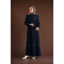 Cardella Yandan Bağlamalı Fermuar Detaylı Denim Kot Elbise Tesettür Jean Elbise