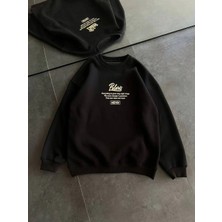 Tarz Yeri Kadın Üç Iplik Kışlık Bisiklet Yaka Ön ve Arka Baskılı Sweatshirt - Siyah