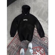 Tarz Yeri Erkek Üç Iplik Pamuklu  Kapüşonlu Göğüs Baskılı Sweatshirt - Siyah