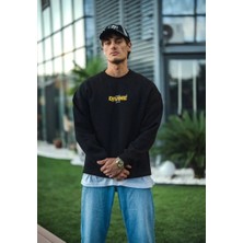 Tarz Yeri Erkek Üç Iplik Pamuklu Kışlık Bisiklet Yaka Baskılı Sweatshirt - Siyah