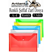 Artlantis Çıtçıtlı Dosya A4 Şeffaf Renkli Zarf Dosya 5 Renk Çıt Çıtlı Dosya Su Geçirmez 100 Yaprak Kapasite Okul Ofis