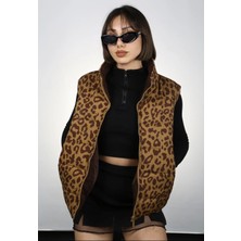 Sopinksovamp Kadın Leopar Balıkçı Yaka Şişme Yelek