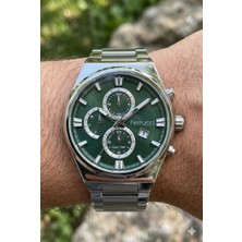 Ferrucci Gümüş Renk Erkek Kol Saati | 40 mm Çelik Kasa, Gümüş Metal Kordon, Yeşil Kadran