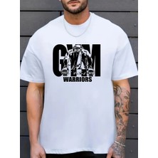 Erkek Baskılı Bisiklet Yaka Erkek T-Shirt - Beyaz