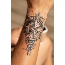Geçici Pusula Figürlü Mini Dövme Tattoo Zamanın Çarkı 6X10 cm