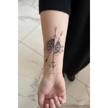Geçici Pusula Figürlü Mini Dövme Tattoo 6X10 cm