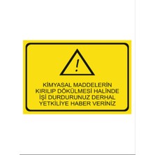 HiperAD Reklam Kimyasal Maddeler Kırılıp Dökülürse Işi Durdurun Uyarısı Dekota 3 mm Forex Uyarı 25 × 35