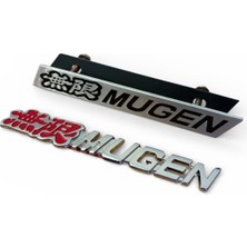 Honda Mugen Metal Ön Panjur Vidalı Amblem + Mugen Metal Logo Stıcker Gümüş Kırmızı Oto Aksesuar Set