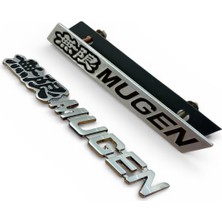 Honda Mugen Metal Ön Panjur Vidalı Amblem + Mugen Metal Logo Stıcker Gümüş Siyah Oto Aksesuar Set